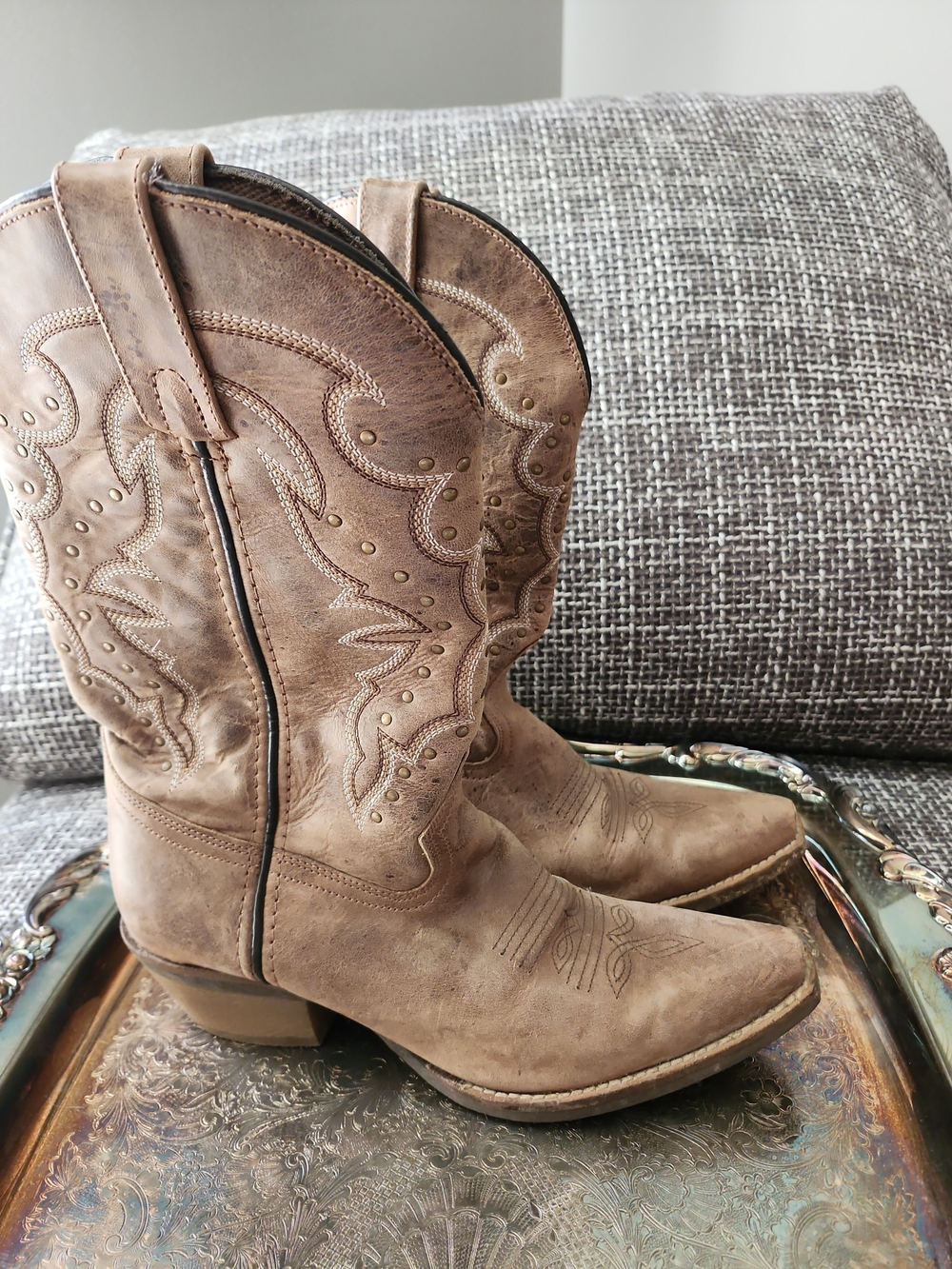 Rawhide By Abilene Bakersville #5029 Lady Cowboy Boots Well Loved Broken In Sz 8